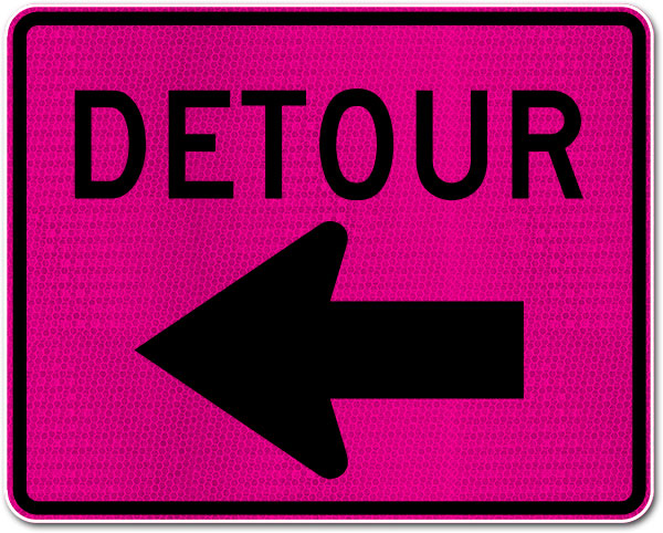 Pink Detour Sign (Left Arrow)