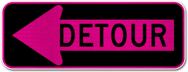 Pink Detour Left Arrow Sign