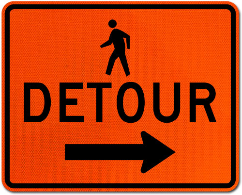 Pedestrian Detour Sign (Right Arrow)