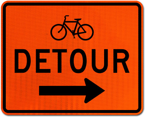 Bike Detour Sign (Right Arrow)