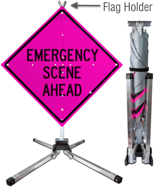 Emergency Scene Ahead All-in-One Sign and Stand