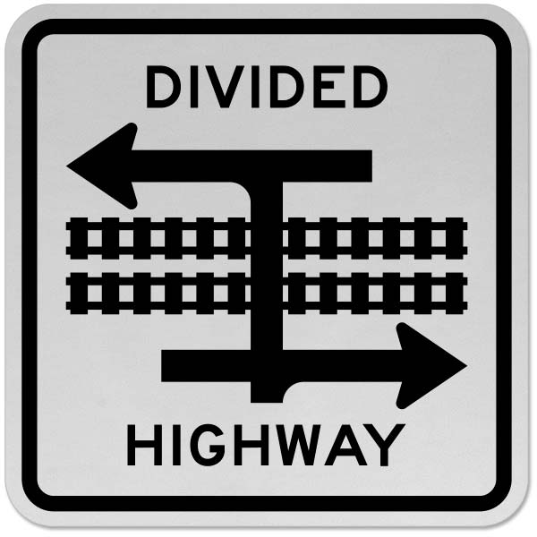 Divided Highway Rail T Intersection Sign