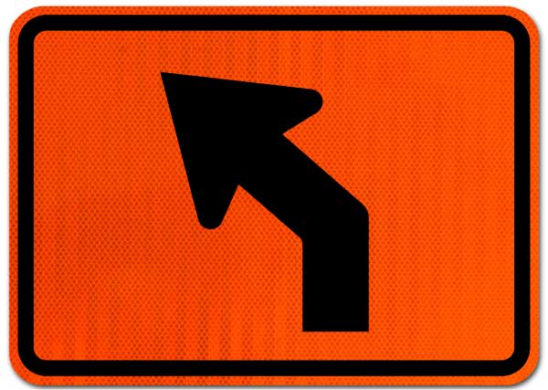 Left Advance Angle Turn (Auxiliary) Sign