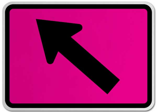 Left Diagonal Turn Arrow (Auxiliary) Sign