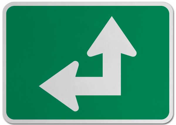 Left Two-Direction Straight/Turn Arrow (Auxiliary) Sign