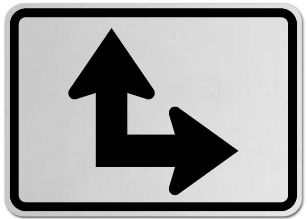 Right Two-Direction Straight/Turn Arrow (Auxiliary) Sign