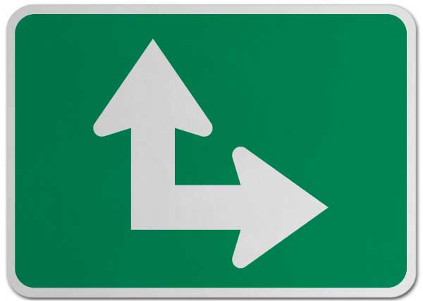 Right Two-Direction Straight/Turn Arrow (Auxiliary) Sign