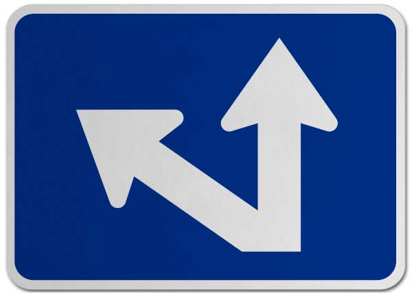 Left Two-Direction Straight/Diagonal Turn Arrow (Auxiliary) Sign