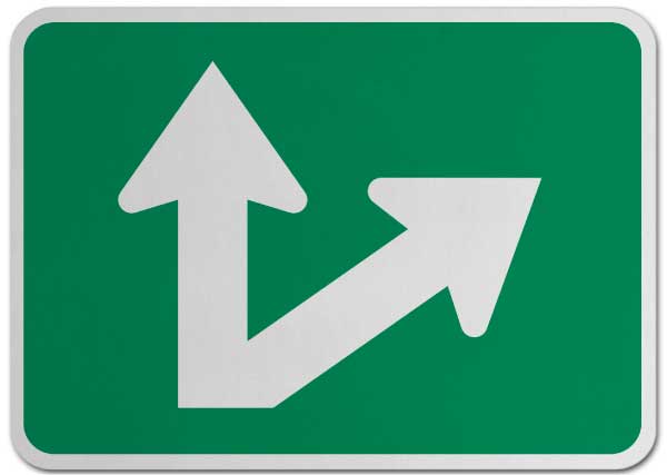 Right Two-Direction Straight/Diagonal Turn Arrow (Auxiliary) Sign