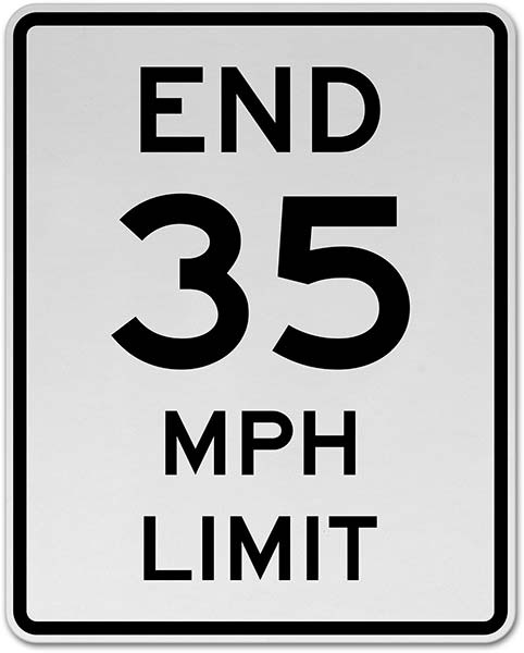 End 35 MPH Limit Sign