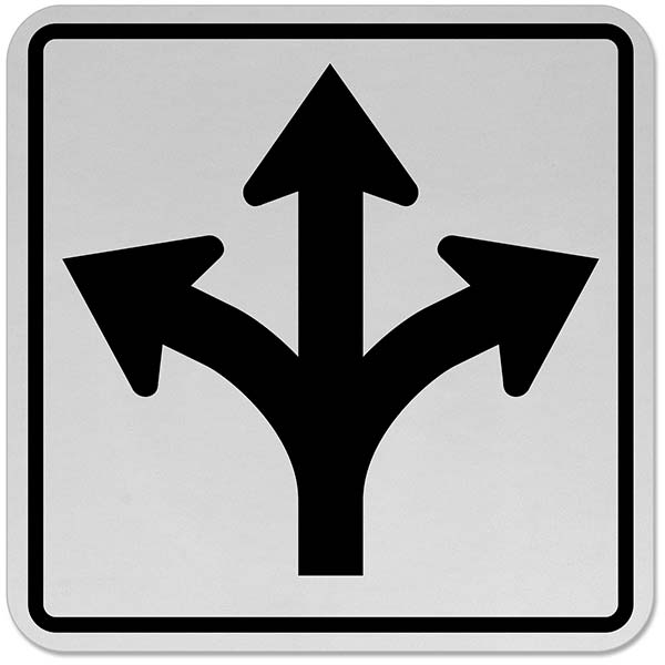 Left Right and Straight Thru Sign