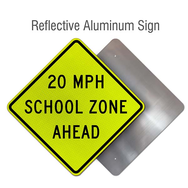 20 MPH  School Zone Ahead Sign