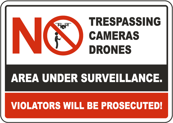No Trespassing, Cameras, Drones Sign