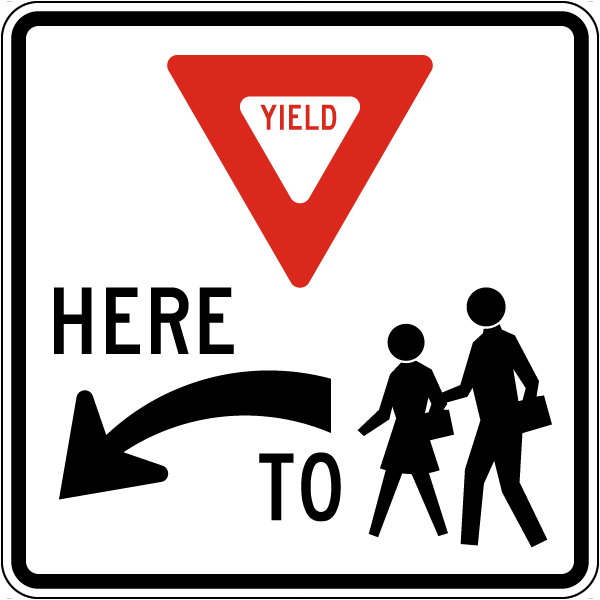 Left Yield Here to School Crossing Sign