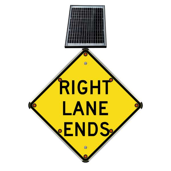 LED Solar Right Lane Ends Sign