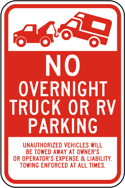 No Overnight Truck or RV Parking Sign