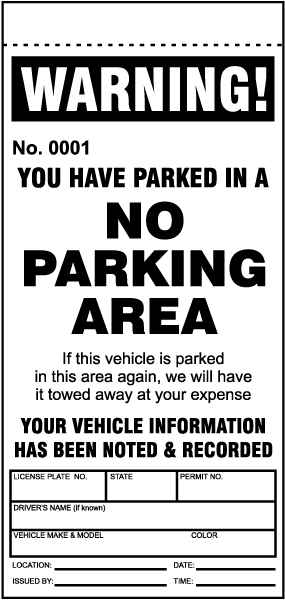 No Parking Area Violation Ticket