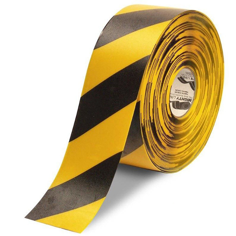 4" Yellow with Black Chevrons Mighty Line  Safety Floor Tape - 100 FT. Roll