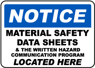 Safety Data Sheets Located Here Sign