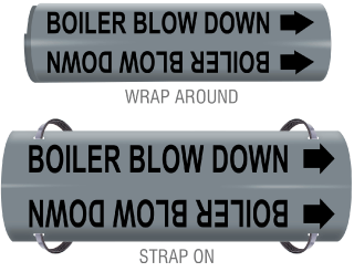 Boiler Blow Down Snap-Around and Strap-On Pipe Marker