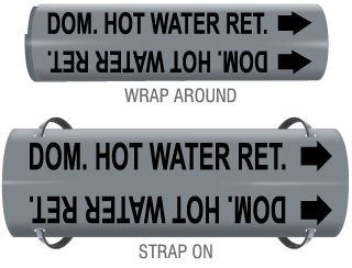 Dom. Hot Water Ret. Snap-Around and Strap-On Pipe Marker