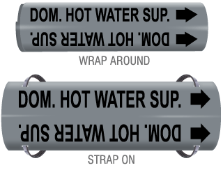 Dom. Hot Water Sup. Snap-Around and Strap-On Pipe Marker
