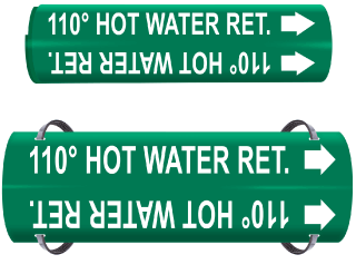 110 Hot Water Ret. Wrap Around & Strap On Pipe Marker