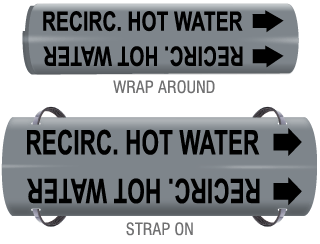 Recirc. Hot Water Snap-Around and Strap-On Pipe Marker