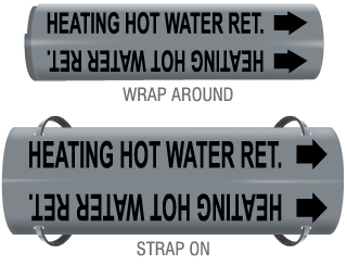 Heating Hot Water Ret Snap-Around and Strap-On Pipe Marker
