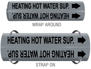 Heating Hot Water Sup Snap-Around and Strap-On Pipe Marker