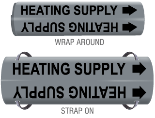 Heating Supply Snap-Around and Strap-On Pipe Marker