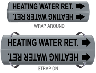 Heating Water Ret. Snap-Around and Strap-On Pipe Marker