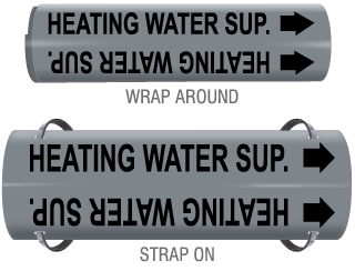 Heating Water Sup. Snap-Around and Strap-On Pipe Marker