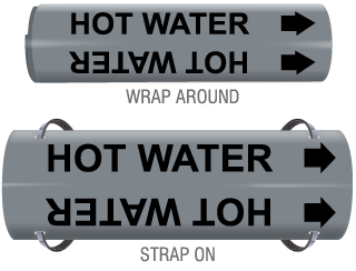 Hot Water Snap-Around and Strap-On Pipe Marker