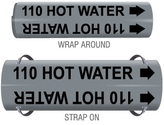 110 Hot Water Snap-Around and Strap-On Pipe Marker