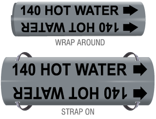 140 Hot Water Snap-Around and Strap-On Pipe Marker