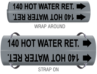 140 Hot Water Ret. Snap-Around and Strap-On Pipe Marker
