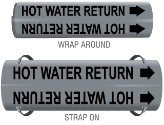 Hot Water Return Snap-Around and Strap-On Pipe Marker