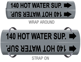 140 Hot Water Sup. Snap-Around and Strap-On Pipe Marker