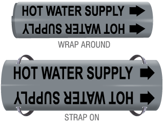 Hot Water Supply Snap-Around and Strap-On Pipe Marker
