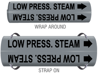 Low Press. Steam Snap-Around and Strap-On Pipe Marker