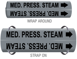 Med. Press. Steam Snap-Around and Strap-On Pipe Marker