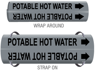 Potable Hot Water Snap-Around and Strap-On Pipe Marker