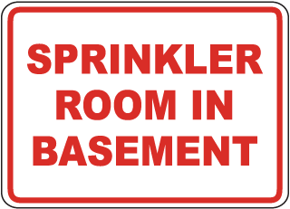 Sprinkler Room in Basement Sign 