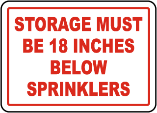 Storage 18 Inches Below Sprinklers Sign