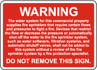 Warning Water System Sprinkler Supply Sign