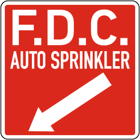 F.D.C. Sprinkler w/ Diagonal Down Arrow (Left) Sign