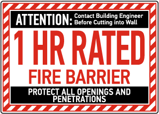 1 Hour Rated Fire Barrier Sign