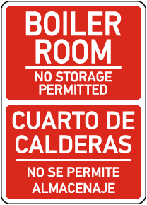Bilingual Boiler Room No Storage Sign