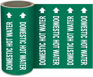 Domestic Hot Water Continuous Pipe Marker on a Roll